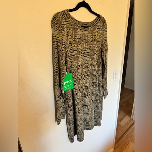 NEW Pact Revive Organic Cotton Swing Mini Dress Green Long Sleeve Small NWT - Picture 4 of 8